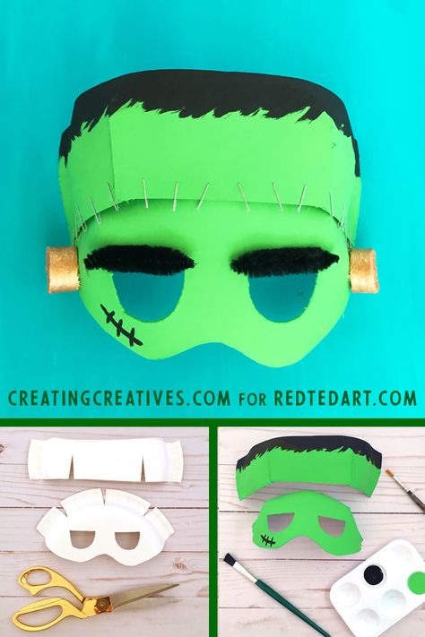 Easy DIY Frankenstein Mask #Frankensteinmask #Frankenstein #Paperplatemask #paperplatecraft Frankenstein Costume Kids, Frankenstein Costume Diy, Diy Frankenstein, Sew Halloween, Frankenstein Craft, Frankenstein Mask, Diy Halloween Masks, Sew Halloween Costume, Frankenstein Costume