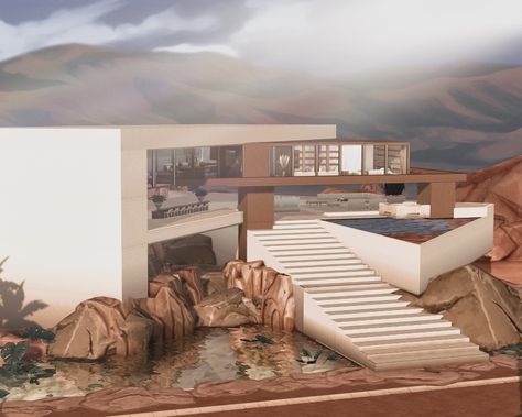 #thesims #thesims4 #sims #sims4 #desert #deserthouse #desertinspiration #architecture #house #home Sims 4 Desert Mansion, Sims 4 Oasis Springs House Ideas, Sims 4 Desert House, Sims 4 Oasis Springs, Sims Lookbook, Oasis Springs, 4 Aesthetic, Bloxburg Builds, Sims Houses