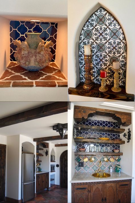 Modern Spanish Coastal Style Homes, Small Kitchen Spanish Style, Spanish Colonial Lighting, Hacienda Style Kitchen Spanish Colonial, Old Spanish Style Homes Kitchen, Vintage Spanish Style Homes, Spanish Style Light Fixtures, Spanish Shelves, Casita Kitchenette