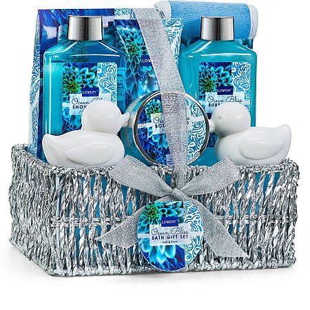 Blue Gift Basket, Cool Tech Gifts, Home Spa Treatments, Spa Gift Basket, Bath Gift Set, Aromatherapy Gifts, Purple Gift, Bath Gift, Spa Gifts Set