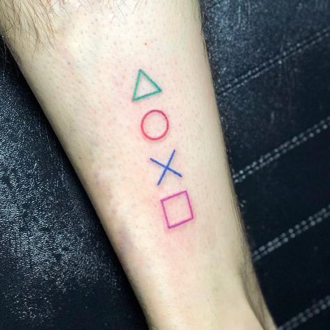 Tattoo Ideas Gamer, Simple Gaming Tattoo, Minimalist Gaming Tattoo, Simple Video Game Tattoos, Playstation Tattoo Ideas, Ps4 Tattoo, Game Over Tattoo, Undertale Tattoo, Playstation Tattoo