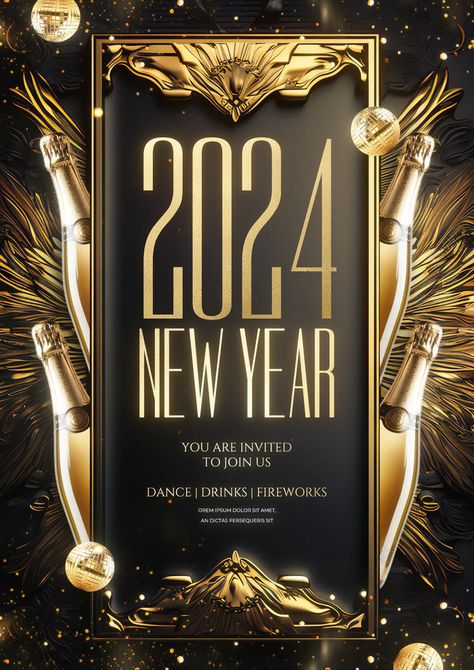 New Year Celebration Poster, Award Poster Design, New Year Event Poster, Dj Banner, New Year Flyer Design, Banner New Year, Nye 2025, Nye 2024, Event Background