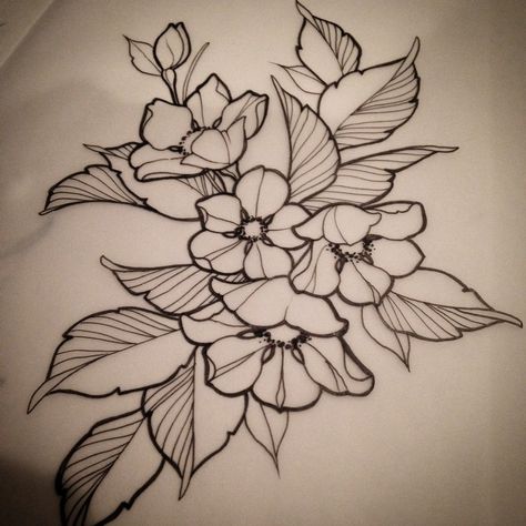 Neo Traditional Leaves, Tattoo Ideas Rose, Bundle Tattoo, Leaves Drawing, Witch Tattoo, Cherry Blossom Tattoo, Blossom Tattoo, Botanical Tattoo, Leaf Drawing