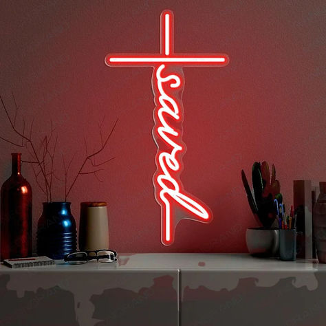 Christian Neon Signs are not only great decorations for your space but also an ideal way to show your faith and spread the love of God. Light up your home, living room, bedroom, private space or anywhere, christian neon sign will be the best choice to level up your place. Neon Cross, Custom Neon Lights, Youth Room, The Love Of God, Love Of God, Simple Lighting, Custom Neon, Deep Pink, Jesus Saves