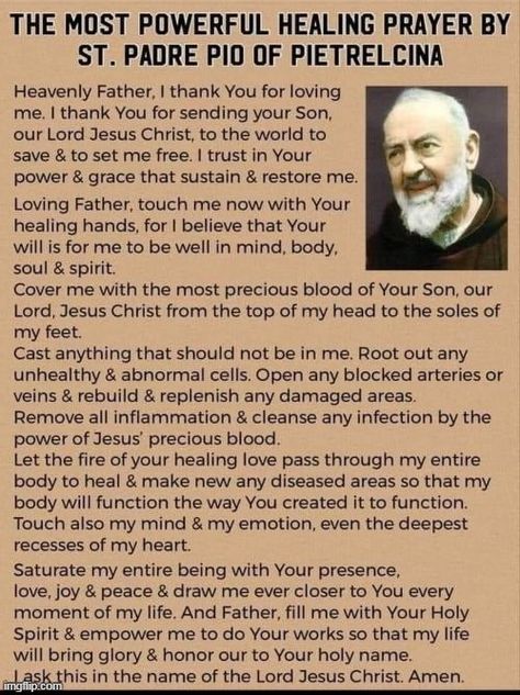 Padre Pio Prayer, Catholic Saints Prayers, Catholic Prayers Daily, God Pray, Catholic Beliefs, Healing Prayer, Prayer For Guidance, Deliverance Prayers, Novena Prayers