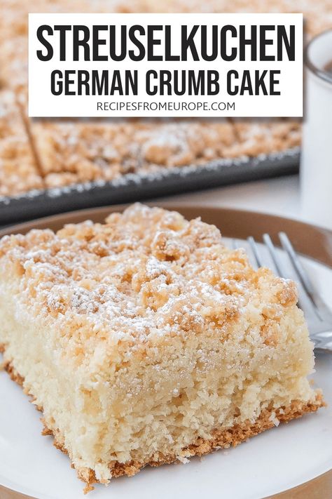 Streuselkuchen (Classic German Crumb Cake) Yeast Crumb Cake, German Foods Authentic, German Kuchen Recipes, German Crumb Cake Recipe, Scandi Recipes, German Coffee Cake, Country Desserts, German Pastries, Easy German Recipes