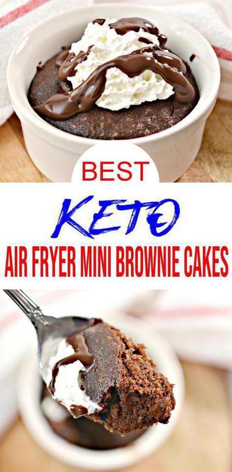 {Keto Chocolate Recipe} Easy & simple Chocolate Mini Brownies Cakes.Low carb desserts you will love! Air Fryer mini brownies that u can mix up in under 10 minutes for a quick ketogenic diet.Great keto desserts, keto snacks, sweet treats. Homemade not store bought air fryer Chocolate brownies. Make for parties.Homemade keto mini cakes makes great keto make ahead freezer meal after-meal treats-pantry items & fridge food! Check out this tasty & delish keto #chocolate brownie bites! #desserts Air Fryer Keto Dessert Recipes, Air Fryer Brownies Recipe, Low Carb Air Fryer Dessert Recipes, Air Fryer Desserts Easy Recipes Healthy, Keto Air Fryer Recipes Low Carb Dessert, Keto Air Fryer Desserts, Keto Sweets Easy Simple Quick, Air Fryer Keto Recipes Easy, Keto Brownie In A Mug