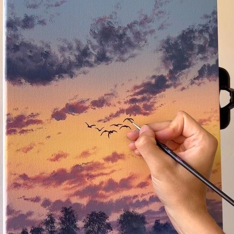 Painting Sunrise Easy, Big Sky Paintings, Sunset Sky Painting Acrylic, Sky Drawing Easy, Acrylic Paint Sunset, Sunrise Painting Acrylic, Fair Paintings, Sunset Clouds Painting, Sky Painting Acrylic