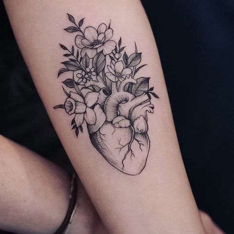 Real Heart Tattoos, Heart Flower Tattoo, Catrina Tattoo, Anatomical Heart Tattoo, Nurse Tattoo, Inspiration Tattoos, Heart Tattoo Designs, Tattoo Flash, Sleeve Tattoo