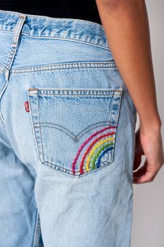 Diy Clothes Jeans, Diy Jeans, Clothes Jeans, Thrift Flip, Painted Jeans, All Jeans, Altering Clothes, Painted Denim, Crochet Cross