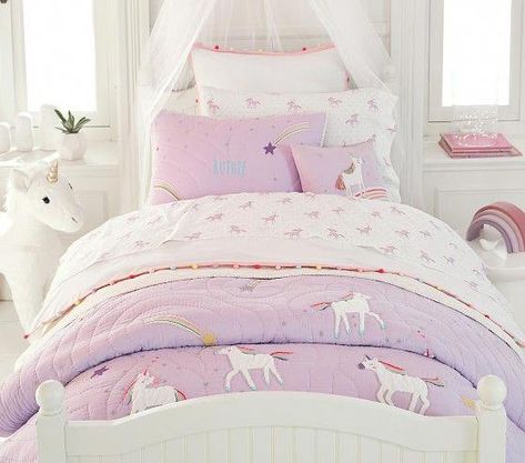 Rainbow Unicorn Quilt #pbkids #bedroomsforgirls