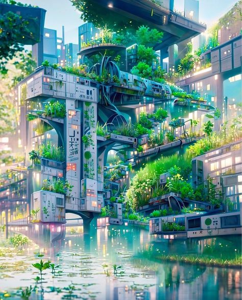 Lofi Aesthetic, High By The Beach, Japan Illustration, Cyberpunk City, Landscape Background, Aesthetic Inspiration, Fantasy City, Fantasy Places, Fantasy Art Landscapes