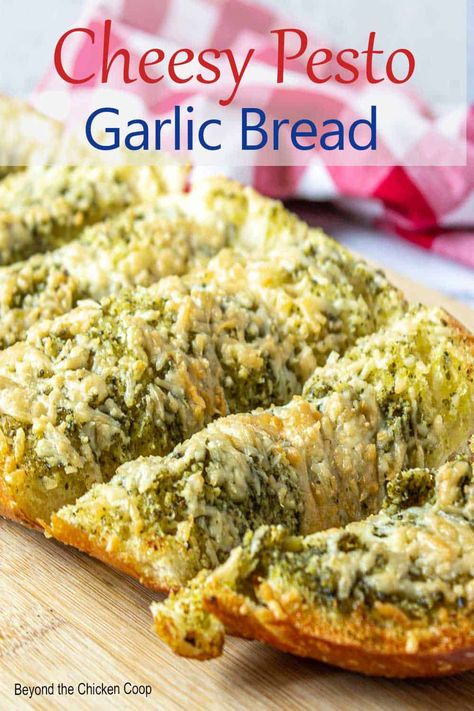 Recipes Using Pesto, Cheesy Pesto Bread, Pesto Dishes, Pesto Bread, Garlic Pesto, Bread Toppings, Parmesan Bread, Seasoned Butter, Pesto Cheese