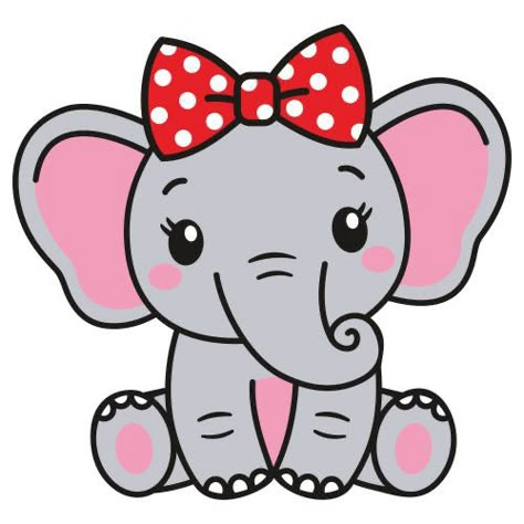 Baby Elephant Drawing, Elephant Png, Elephant Svg, Bow Svg, Elephant Drawing, Cartoon Elephant