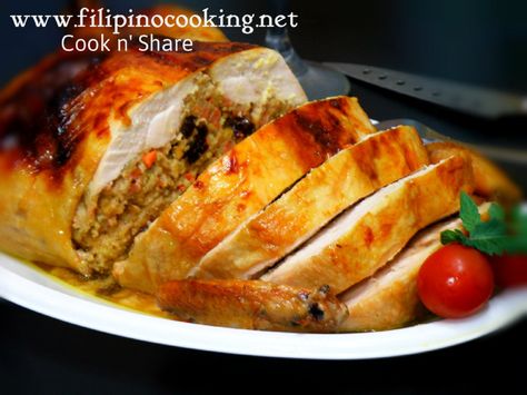 Chicken Relleno Recipe, Chicken Relleno, Philippines Recipes, Chicken Stuffed, Cook Chicken, Filipino Dishes, Conventional Oven, Cabbage Rolls, Stuffed Chicken