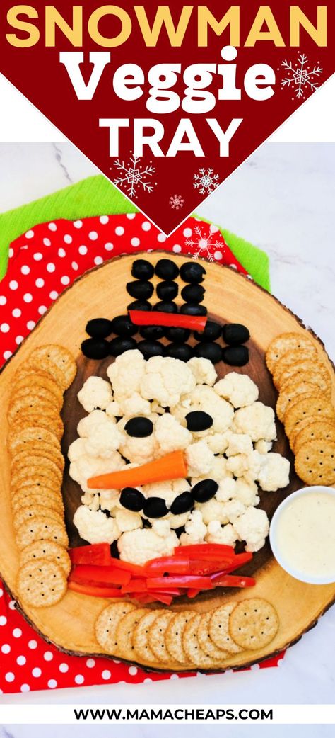 This easy snowman veggie tray appetizer is sure to be the crowning jewel of the food table at your next party! So easy to make (either at home or at the party) and budget-friendly to boot! Grab a platter and some fresh vegetables - it's time to make an (edible) snowman! Head over to our site and get step by step directions on how to recreate this dish for your own party! #snowman #christmas #platter #charcuterie #diy Edible Snowman, Charcuterie Diy, Snowman Head, Christmas Snack, Christmas Platter, Winter Dishes, Veggie Tray, Food Table, Christmas Snacks