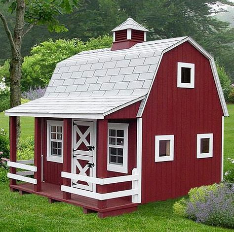 barn style playhouse would love for my neices n nephews cute........a reason to get a bunch of animals and leave the barn door open. I would put a sign that said "No, I wasn't born in a barn, but I own one"....LOL Barn Playhouse, Outside Playhouse, Kids Playhouse Outdoors, Backyard Playset, Playhouse Plans, Backyard Playhouse, Build A Playhouse, Playhouse Outdoor, Kids Playhouse