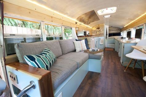 13 Awesome Bus Conversion Ideas - camperlife School Bus Rv Conversion, Bus Rv Conversion, School Bus Camper, School Bus House, Converted School Bus, Converted Bus, Camper Interior Design, Bus Conversions, Rv Bus