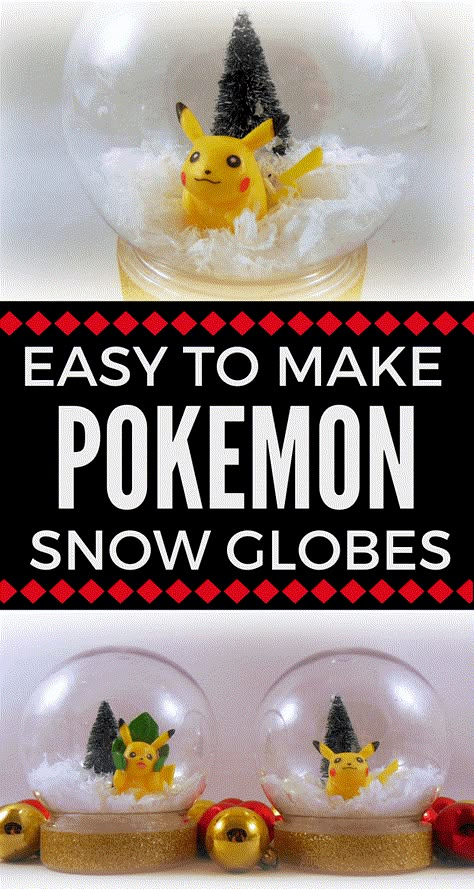 Fun and easy to make Pokemon snow globes #geek #diy #pokemongo #pikachu Diy Pokemon Crafts, Pokemon Christmas Ornaments, Pokemon Card Template, Easy Pokemon, Geek Diy, Pokemon Diy, Nerd Crafts, Pokemon Craft, Pokemon Birthday Party