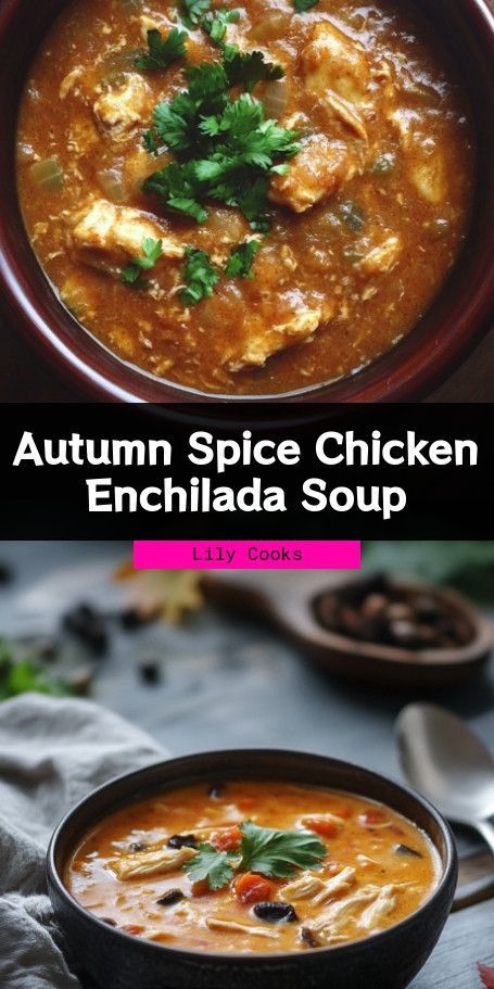 Chicken Enchilada Soup with Autumn Spice Twist | Cozy & Flavorful Fall Recipe Warm up your autumn nights with this comforting Chicken Enchilada Soup, featuring a delicious blend of seasonal spices! Perfectly seasoned with cumin, cinnamon, and nutmeg, this easy recipe is a must-try for any chilly day. Enjoy a bowlful of cozy flavors that the whole family will love! :bowl_with_spoon::sparkles: #ChickenEnchiladaSoup #FallFlavors #ComfortFood ..... Chicken Enchilada Soup, Enchilada Soup, Fall Recipe, Chicken Enchilada, Chicken Spices, Fall Spices, Chicken Enchiladas, Classic Food, Fall Recipes