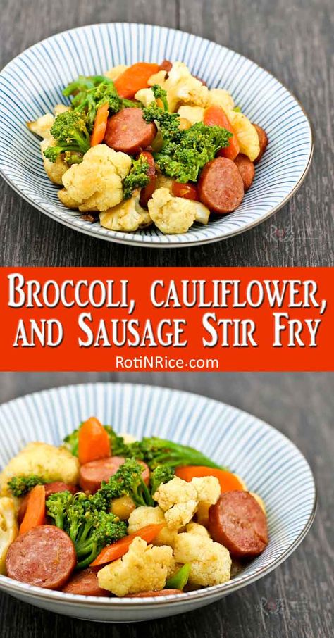 Bratwurst Stir Fry, Polish Sausage Stir Fry Recipes, Sausage Broccoli Cauliflower, Kabasa Recipes, Sausage Stir Fry, Stir Fry Recipes Healthy, Cauliflower Stir Fry, Sausage Recipes For Dinner, Dinner Sausage