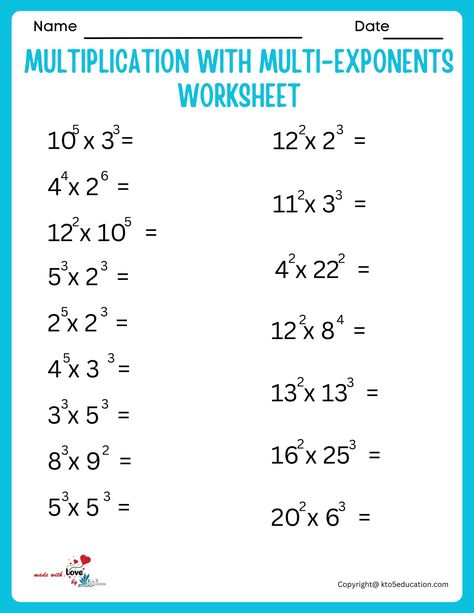 Free Multiplication Worksheet With Multi-Exponents Printable | FREE Download Check more at https://kto5education.com/free-multiplication-worksheet-with-multi-exponents-printable/ Free Multiplication Worksheets, Multiplication Worksheet, Exponent Worksheets, School Material, Social Studies Worksheets, Multiplication Worksheets, Symmetry Art, Math Instruction, School Materials