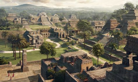 ArtStation - Mayan Temples, Gordana Ristic Maya Architecture, Mesoamerican Architecture, Aztec City, Aztec Temple, City Concept, Jungle Temple, Mayan Cities, Jungle Art, Ancient Mayan