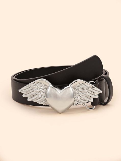 Black Casual   PU Leather  PU Buckle Belts Embellished   Women Accessories Y2k Belt, Y2k Accessories, Heart With Wings, Fashion Design Clothes, Black Heart, Hole Punch, Flower Shape, Black Casual, Amazing Products