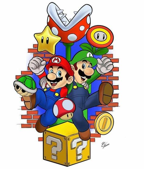 Mario Und Luigi, Mario Tattoo, Super Mario Bros Party, Mario Bros Birthday, Super Mario And Luigi, Mario Bros Party, Super Mario Birthday Party, Mario Birthday Party, Super Mario Birthday