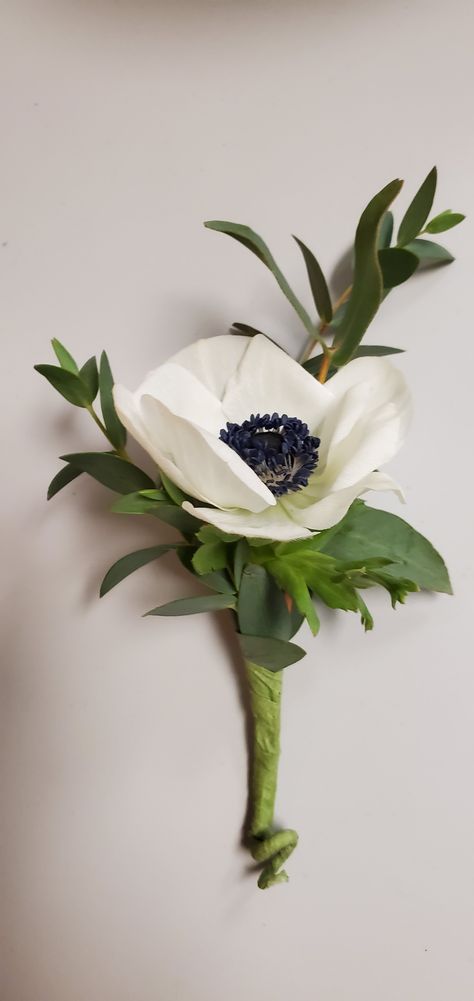 Anemone Flower Boutonniere, Anenome Boutineer, White Anemone Wrist Corsage, White Anemone Boutonniere, Anemone Bud Vase Centerpiece, Anemone Boutineer, Anenome Wedding Flowers, White Anemone Centerpiece, Black Tie Wedding Florals