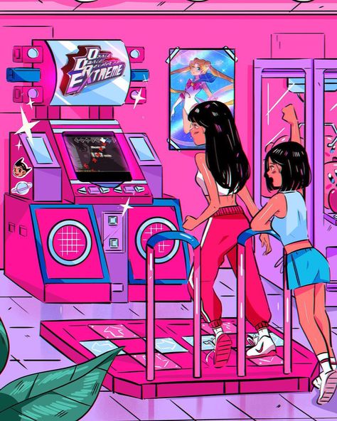 Stephanie Priscilla Art, Stephanie Priscilla, Dance Revolution, Dance Dance Revolution, Arte Indie, Vaporwave Art, Japon Illustration, Arte Sketchbook, Anime Wall Art