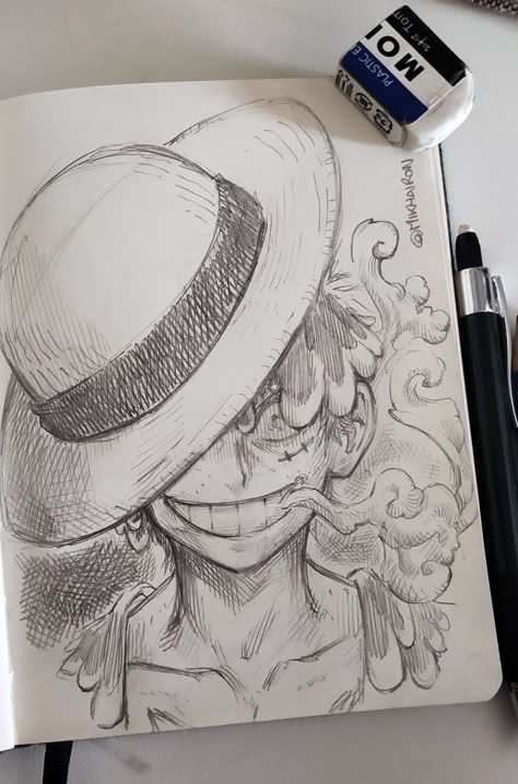 One Piece Luffy Pencil Sketch, Very Easy Anime Drawings, One Piece Luffy Drawing Pencil, One Piece Pencil Sketch, Luffy Drawing Reference, Easy Anime Art Sketches, Luffy Pencil Drawing, One Piece Luffy Sketch, Anime Sketch Luffy