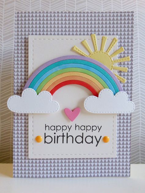 Rainbow Cards, Weather Cards, Unicorn Card, Rainbow Clouds, Pink Paislee, Mft Cards, Rainbow Card, Embossed Cards, Kids Birthday Cards