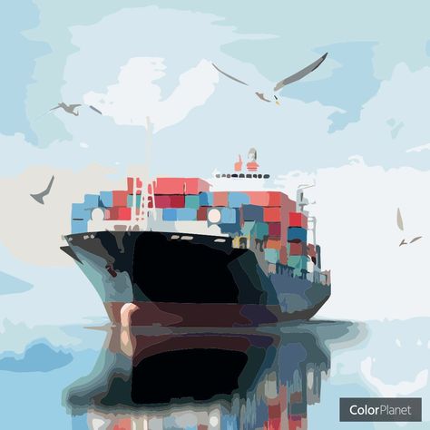 Coloring picture Cargo ship with game oil colorplanet Cargo Ship Illustration, Ship Sketch, Ship Illustration, Coloring Games, Horse Canvas Painting, Horse Canvas, Maritime Art, Cargo Ship, Star Painting