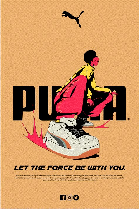 PUMA POSTER Puma Aesthetic Wallpaper, Retro Shoe Poster, Puma Poster Design, Fashion Poster Illustration, Puma Graphic Design, Nike Ads Posters, Puma Logo Wallpapers Hd, Graphic Design Shoes, Sneaker Poster Graphic Design