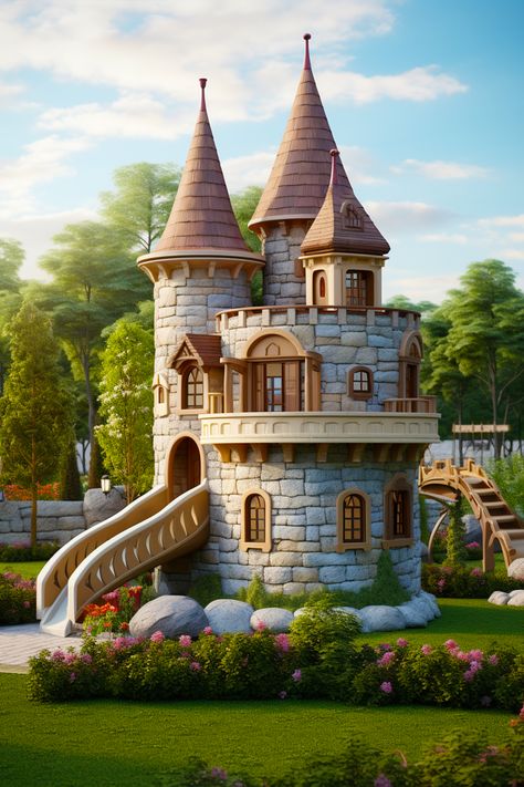 Craft a castle where dreams come alive under the sun! Our DIY ideas guide you in building a fairytale fortress in your own backyard. From towers to turrets, inspire endless outdoor adventures for your young royalty. Extreme Playhouses, Environmental Background, Tower Castle, Castle Playhouse, Mini Castle, Tiny Castle, Outside Playhouse, Small Castle, Castle House Plans