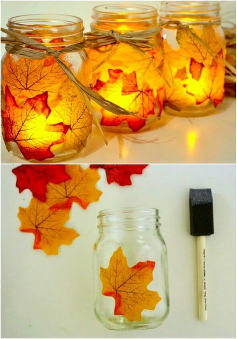 60 Fabulous Fall DIY Projects To Decorate And Beautify Your Home - Don’t you just love fall? From the cooler temperatures to the gorgeous colors, fall is definitely my favorite time of year. Now that it’s finally here, it’s time to think about decorating with all those beautiful fall colors, and I’ve found so many wonderful ways to bring the colors of fall into your home. #fall #homedecor #home #autumn #rustic Høstaktiviteter For Barn, Hadiah Diy, Jar Candle Holder, Creative Candles, Manualidades Halloween, Fall Crafts Diy, Autumn Crafts, Mason Jar Candles, Themed Crafts