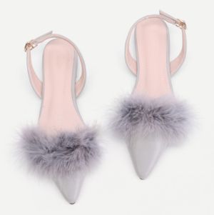 Faux Fur Detail Slingback PU Flats | TrufflesandTrends.com Pu Slippers, Suede Flats Shoes, Shoes Hack, Velvet Flats, Lace Up Flats, Short Lace Dress, Sneaker Slippers, Low Heel Shoes, Slingback Shoes