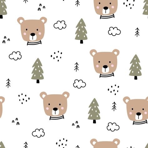 Bears Illustration Cute, Baby Prints Pattern, Baby Prints Pattern Design, Baby Pattern Illustration, Kids Wallpaper Pattern, Kid Wallpaper, Clothing Fabric Patterns, Children Wallpaper, Animal Background