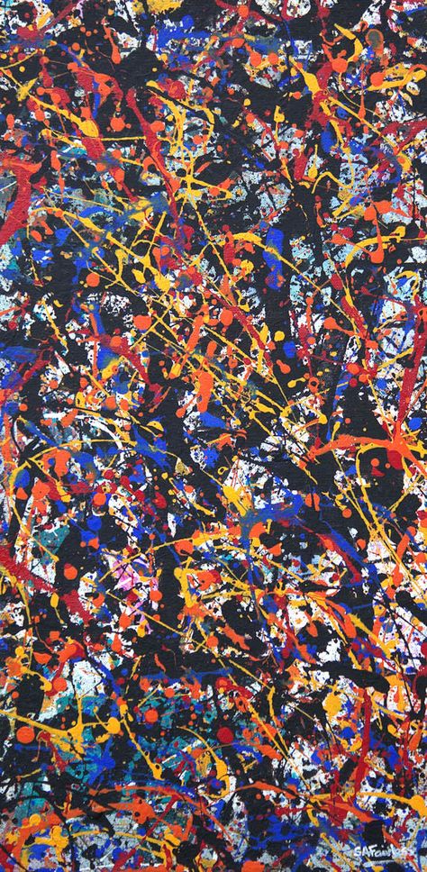 Summer Rhythm - Bright abstract painting in Jackson Pollock style Action Painting Abstract Expressionism, Expressive Art Style, Primary Colour Art, Abstract Painting Wallpaper, Summer Rhythm, Bright Abstract Painting, Chaos Painting, Wallpaper Abstract Art, Colourful Abstract Painting