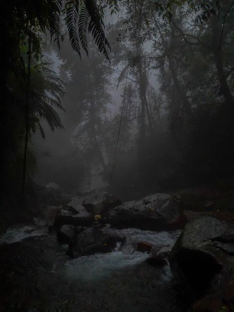 Waterfall Dark Aesthetic, Dark Forest Waterfall, Dark Atmosphere Aesthetic, Dark Place Wallpaper, Dark Waterfall Aesthetic, Dark Foggy Aesthetic, Dark Waterfall, Nature Aesthetic Pictures, Dark Naturalism Aesthetic