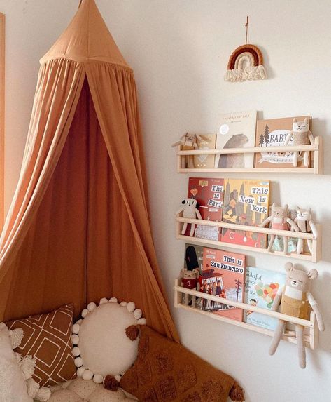 Reading Corner With Canopy, Nursery Canopy Corner, Reading Corner Canopy, Canopy Reading Corner, Toddler Reading Corner, Rainbow Bed Canopy, Toddler Reading Nook, Canopy Reading Nook, Toddler Reading Nooks