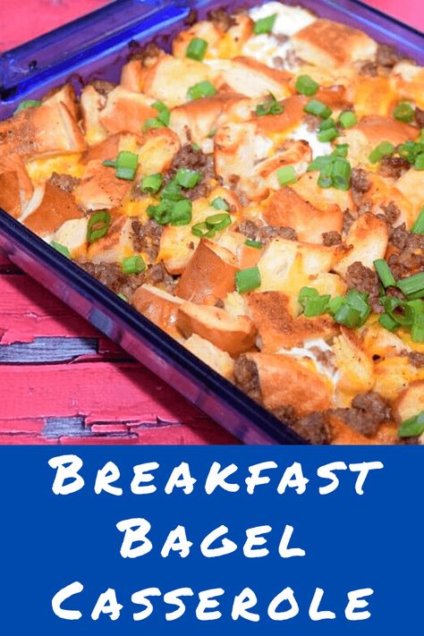 Easily make breakfast for the whole family in just one dish with this Bagel Breakfast Casserole with Sausage. You can even make it the night before! #breakfastrecipes #casseroles #casserolerecipes #breakfastcasseroles #bagelrecipes Bagel Breakfast Casserole, Breakfast Casserole With Sausage, Casserole With Sausage, Bagel Breakfast, Breakfast For A Crowd, Breakfast Specials, Breakfast Bagel, Breakfast Casserole Sausage, Make Breakfast