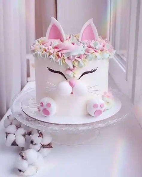 Baby Shower Kuchen, Kitten Cake, Baby Shower Cakes Girl, Animal Cakes, Bunny Cake, Cat Cake, God Mat, Baby Shower Cupcakes, Easter Cakes