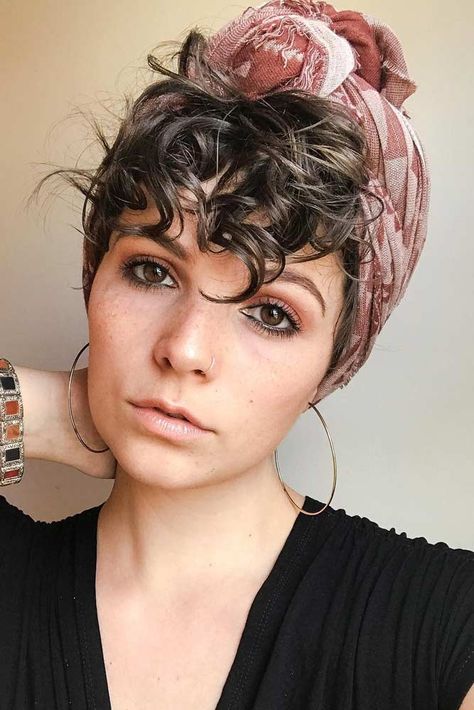 Curly Pixie With Headscarf #shortcurlyhairstyles #curlyhairstyles #shorthairstyles #hairstyles #pixiehairstyles Short Curly Hairstyles For Women, Short Curly Hairstyles, Hair Scarf Styles, Curly Pixie, Women's Hairstyles, Hairstyles Curly, Short Curly Hair, Curly Hairstyles, Curly Girl