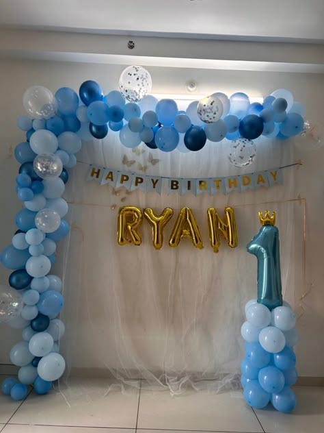 Simple Boy Birthday Decorations, Birthday Decoration Ideas For Boys, Simple Birthday Decorations For Kids, 1st Birthday Party Decorations At Home, 1st Birthday Decoration Ideas At Home, Baby Birthday Decorations At Home, Balloon Decoration Ideas At Home, 6month Birthday, Birthday Decoration Ideas At Home Simple