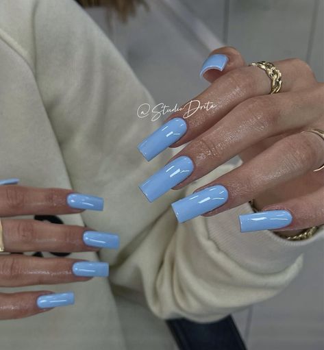 Heaven Nails, Baby Blue Acrylic Nails, Long Square Nails, Airbrush Nails, One Color Nails, Grunge Nails, Work Nails, Simple Acrylic Nails, Glow Nails