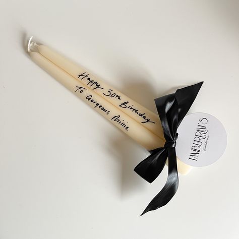 Personalised Dinner Candles Handwritten in black text Taper Candle Wedding, Candle Table Decor, Festive Dinner Table, Valentines Handmade, Birthday Calligraphy, Taper Candles Wedding, Happy Birthday Calligraphy, Wedding Happy, Candle Table Decorations