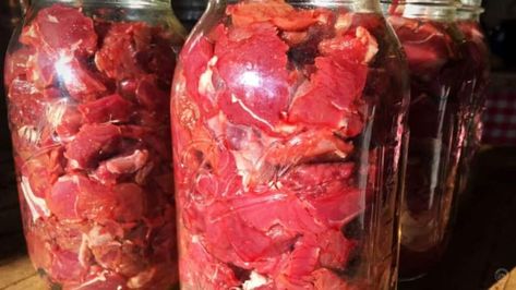 Amish jarred beef in glass jars. How To Can Beef Pressure Canning, Canning Beef Stew Meat, Canning Raw Meat, Canning Goose Meat, Canning Beef Stew Raw Pack, Pressure Canning Meat Recipes, Raw Pack Canning, Canning Beef Stew, Homestead Rescue