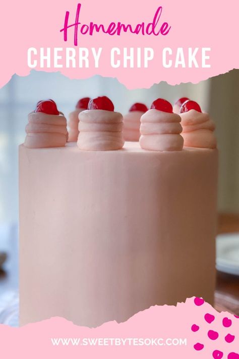 Cherry Chip Cake Recipe, Cherry Chip Cake Mix, Cherry Buttercream, Cherry Chip Cake, Candied Cherries, Romantic Desserts, Cake Filling, Pink Coloring, Cherry Crush